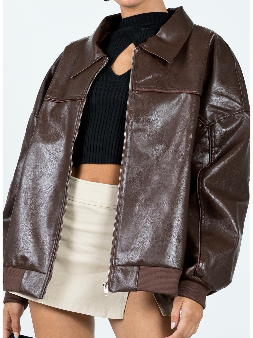 Goldsmith Oversize Faux Leather Bomber Jacket